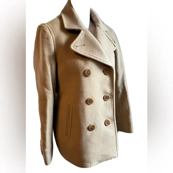 LL Bean Women's Classic Lambswool Peacoat Camel Size 4P- Like New! - Picture 7 of 15